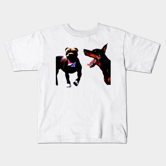 Pitbull and Doberman Kids T-Shirt by Inverted World